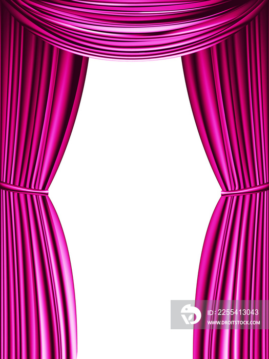 Pink curtain isolated on a white background - design element banner