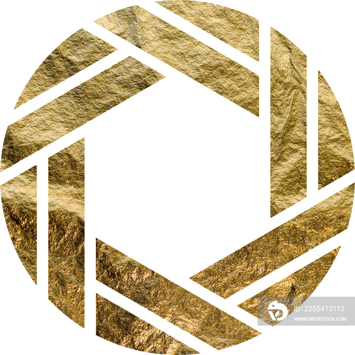 gold foil circular geometric element with a transparent background