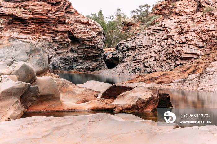 Long exposure natural pool in a amazing rocky gorge in Karijini