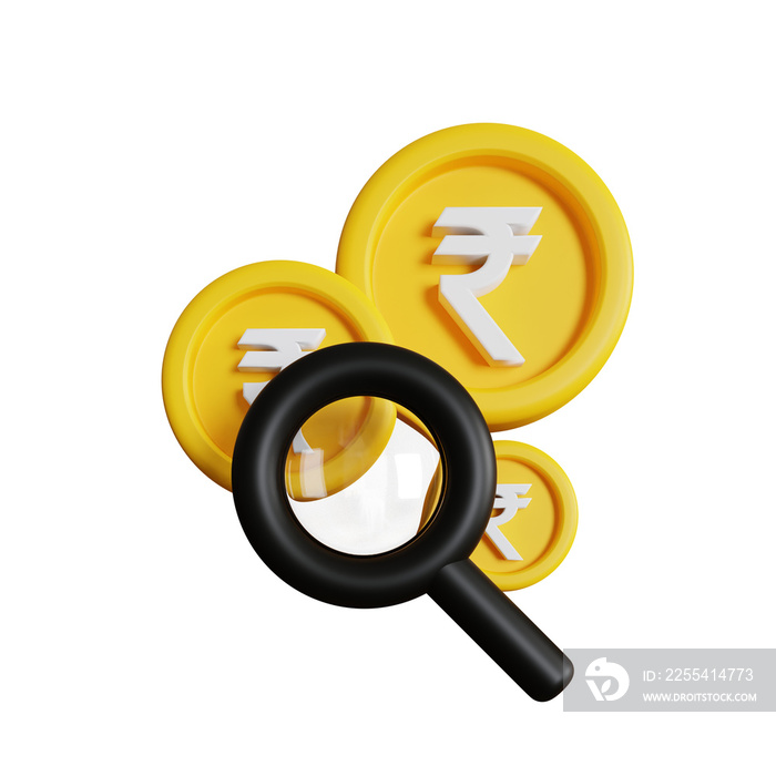 3d illustration of indian rupee currency research loope