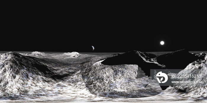 Moon surface, HDRI, environment map , Round panorama, spherical panorama, equidistant projection, panorama 360, 3D rendering