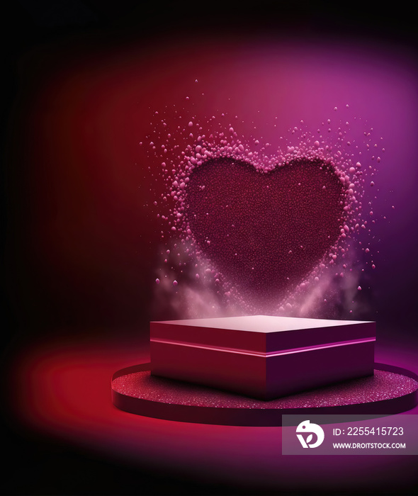 stage podium background of love heart mock ups for product or present display