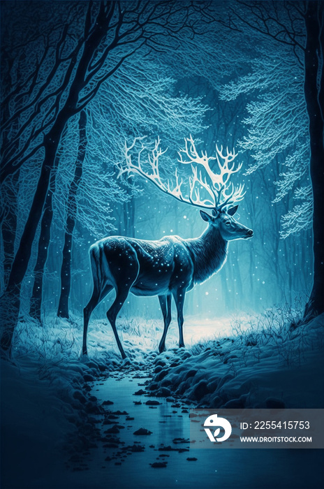 glowing deer in the forest