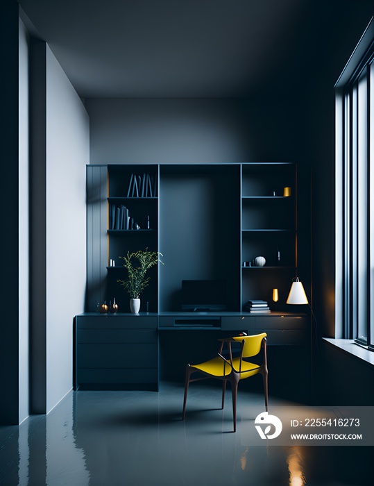 Photo of a sunny yellow chair placed by a window in a cozy room