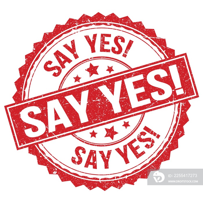 SAY YES! text on red round stamp sign