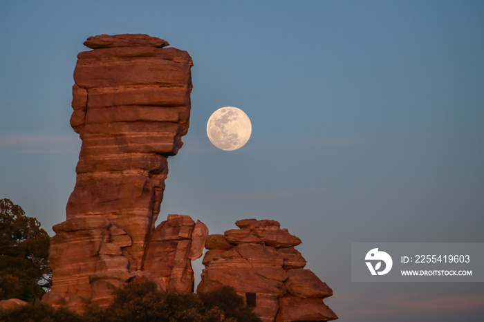 Moonrise over rock formations on Mount Lemmon