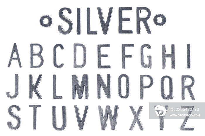 Gray Silver letter retro industry style font face or font type letter A to Z