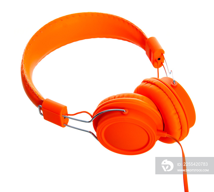 Orange headphones audio equipment on white background isolation