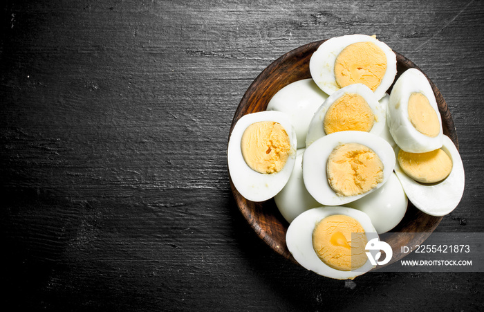 Boiled eggs in a bowl.