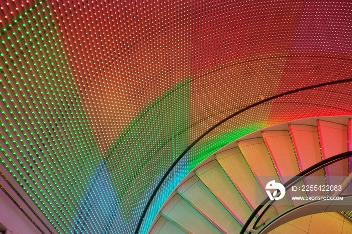 Colorful light bulbs on the wall of Sephora’s store in Paris, France