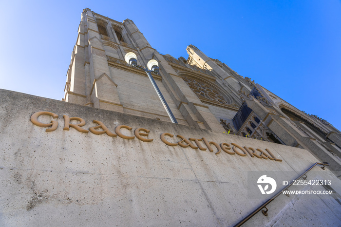 Closeup of Grace Cathedral in San Francisco, California