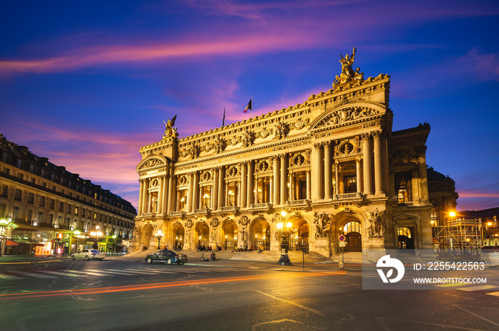 Night view of the Palais Garnier, Opera in Paris, france