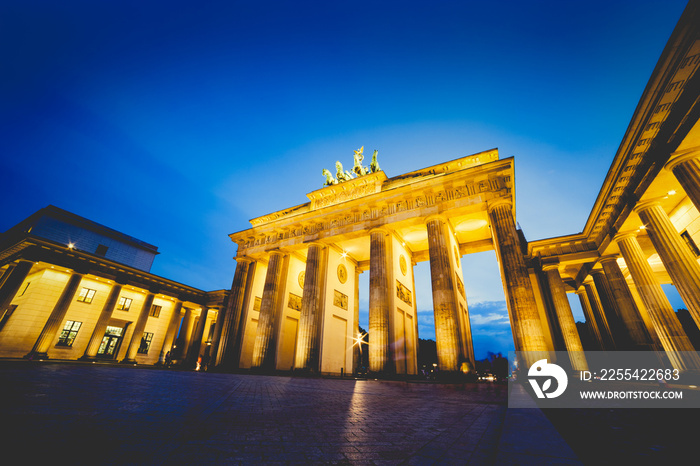 Brandenburg Gate in Berlin, Germany at night.