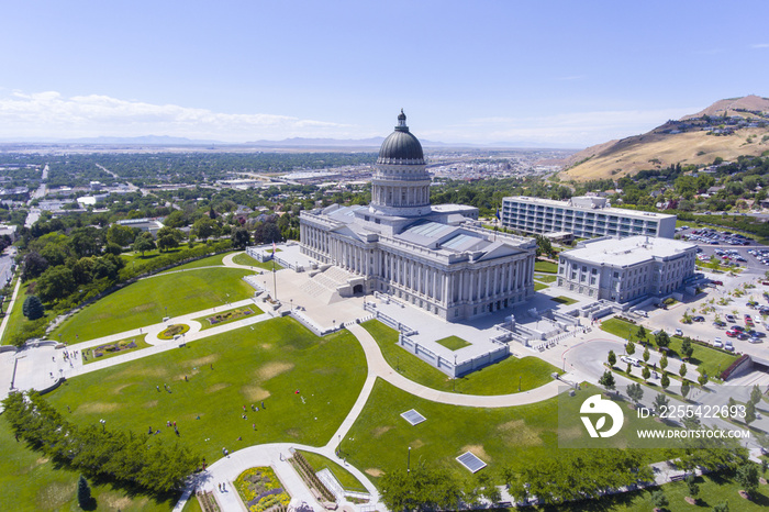 Aerial view of Utah State Capitol in Salt Lake City, Utah, USA.