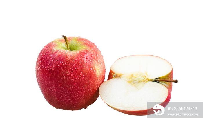 Group of whole fresh red apple Fuji variety isolated on white background