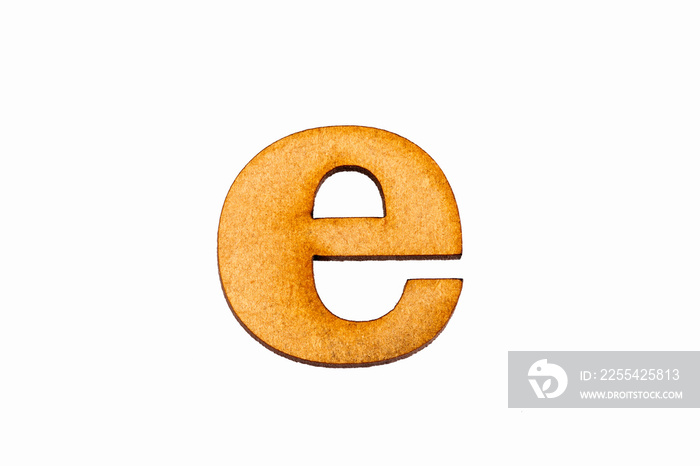 Lowercase letter e in wood - White background