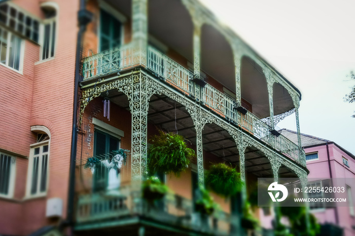 Old house with a balcony. Scenic colorful streets of New Orleans, Louisiana