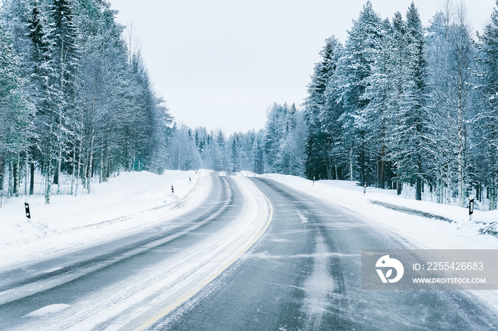 Road in snowy winter Lapland