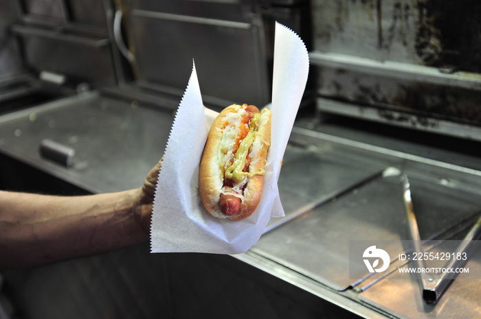 A hot dog in New York City all the way