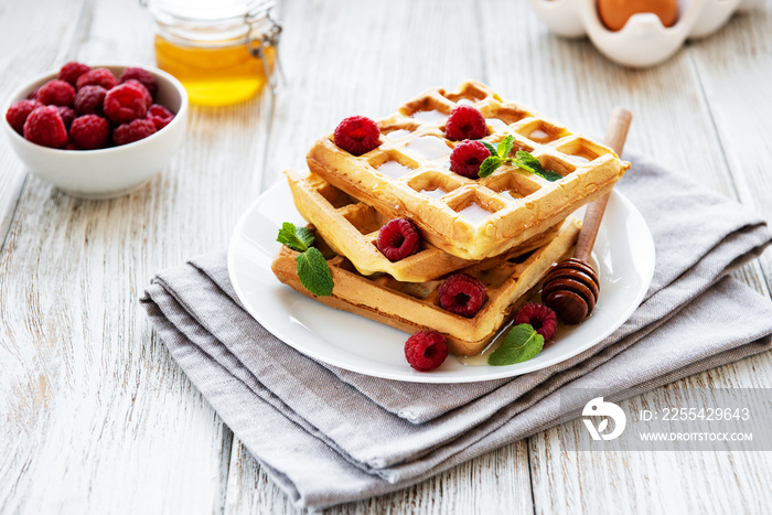 Homemade waffles with berries