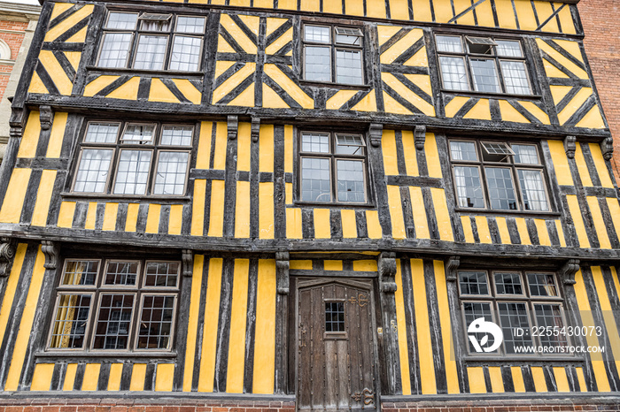 Old building with beams and leaded windows, Ludlow, Shropshire, England