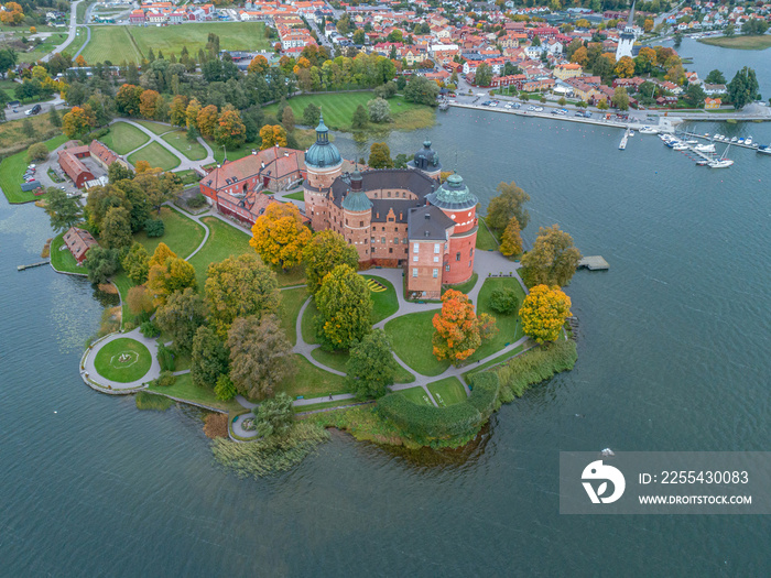 Aerial view of Swedish 16 th century Gripsholm castle located in Mariefred Sodermanland