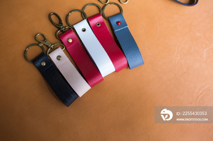 Handmade of colorful genuine leather keychain