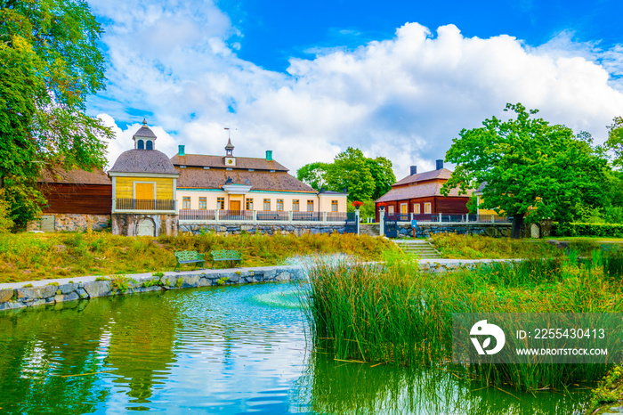 View of a mansion in the skansen museum in Stockholm.