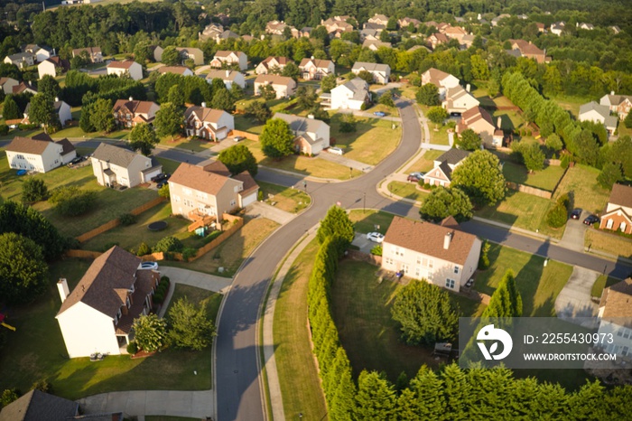 Aerial panoramic view of an upscale sub division in suburbs of Atlanta, GA