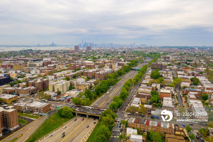 Aerial view on the Brooklyn district in New York on a cloudy day