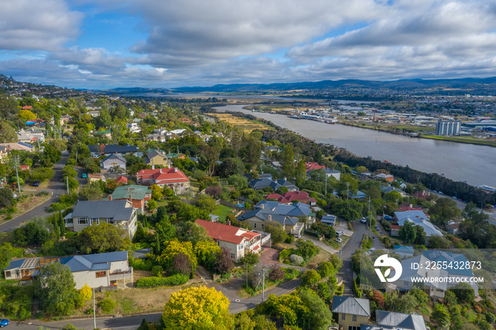 Aerial view of residential houses at Launceston, Tasmania