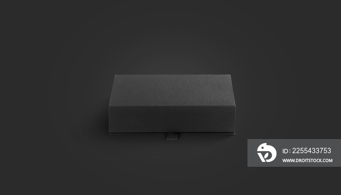 Blank black closed fabric box for accessory mockup, darkness background