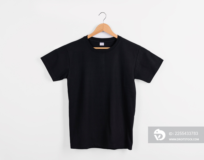 Mockup blank black t-shirt for advertising isolated on white background.