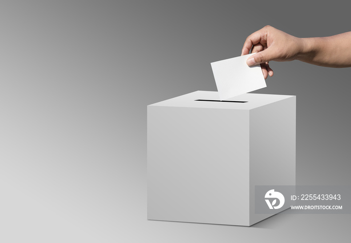 concept vote election Election of members of parliament, president, chief, executive. a ballot paper in hand isolated with clipping path on background