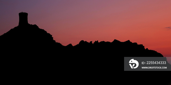 profile of the sighting tower of the island of Corsica in the archipelago called Sanguinarie Islands