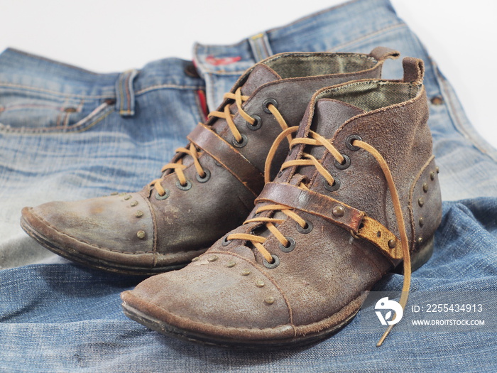 old leather workwear shoes