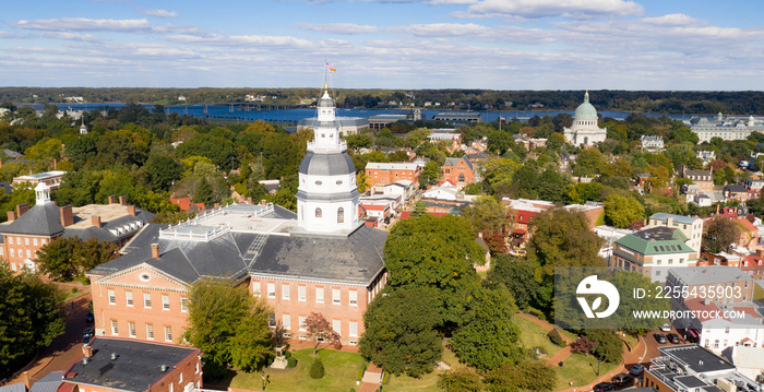 Aerial Panoramic View Annapolis Maryland State House Capital City