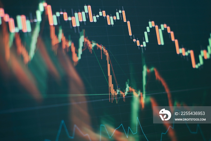 Forex market, Gold market and Crude oil market . Monitor which including of Market Analyze. Bar graphs, Diagrams, financial figures. Forex chart.