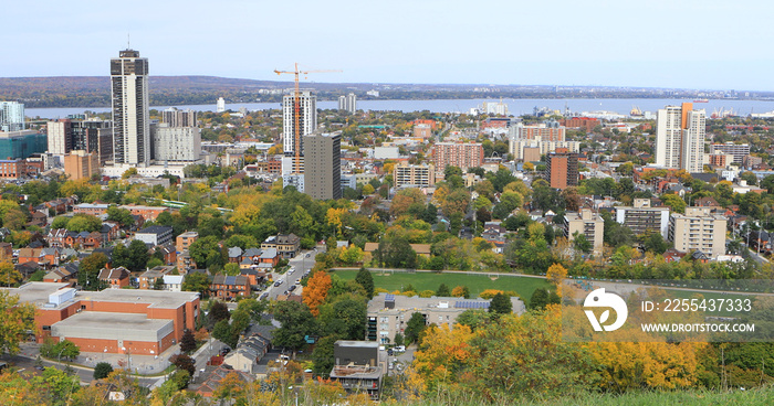 Aerial of Hamilton, Canada in the autumn