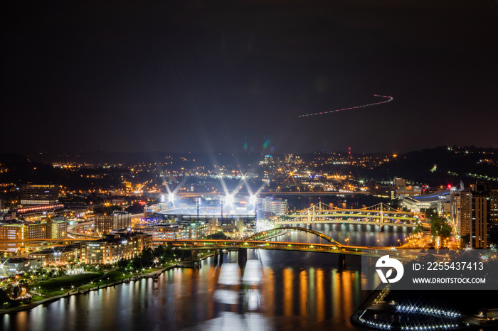 Pittsburgh pirates stadium from above across the river