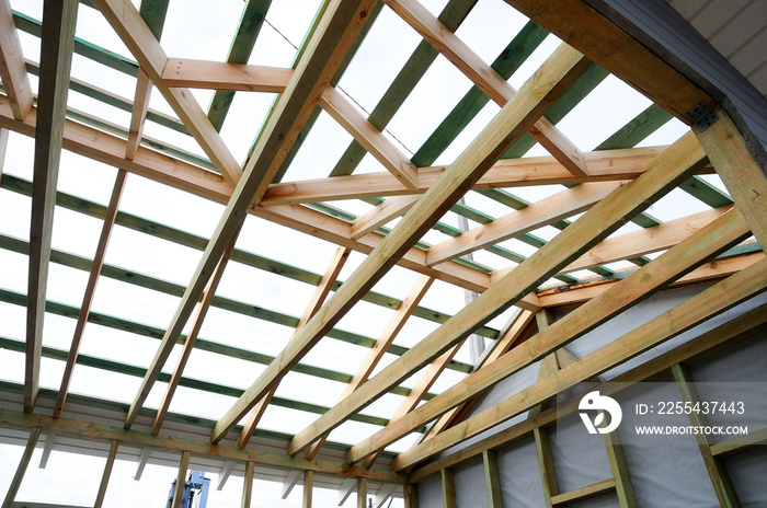 Wooden roof frame, the roof structure.