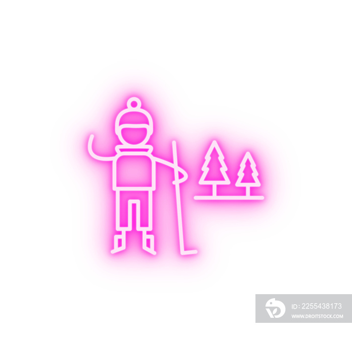 Snow skiing adventure neon icon