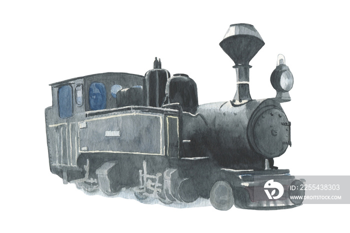 Vintage retro steam black train watercolor illustration. icon. For prints, posters, logo