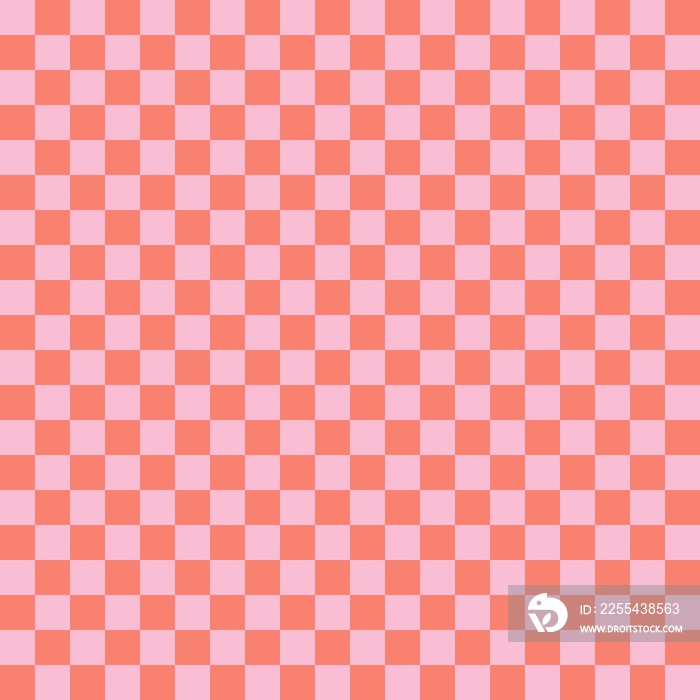 Two color checkerboard. Salmon and Pink colors of checkerboard. Chessboard, checkerboard texture. Squares pattern. Background.