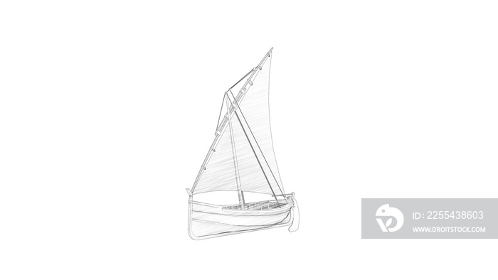 3d rendering of a sailboat siolated in white studio background