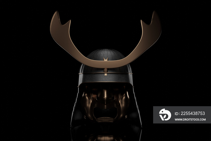 3d rendering of ancient Samurai helmet type in low key light