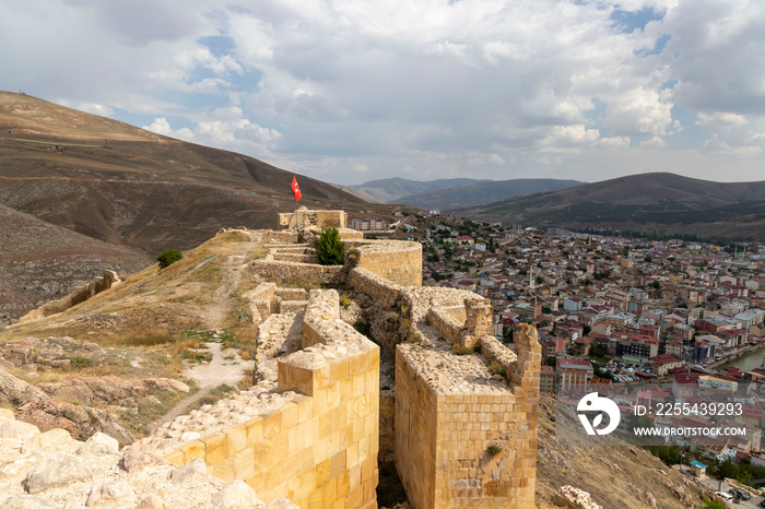 The interior of the historical Bayburt Castle and the city view