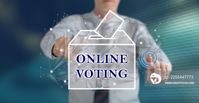 Man touching an online voting concept