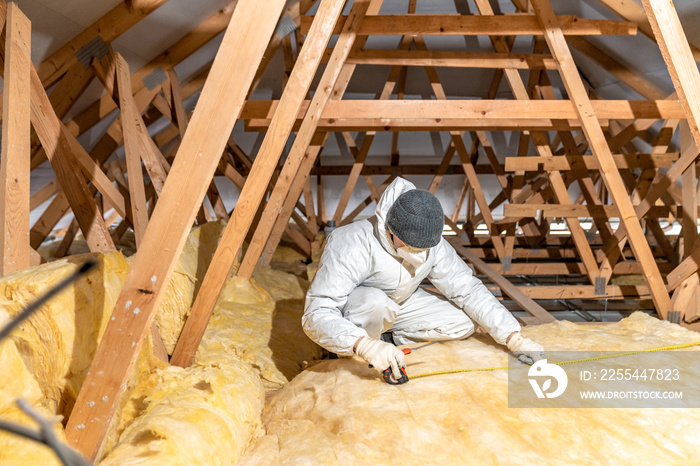 insulation of the roof and ceiling with glass wool