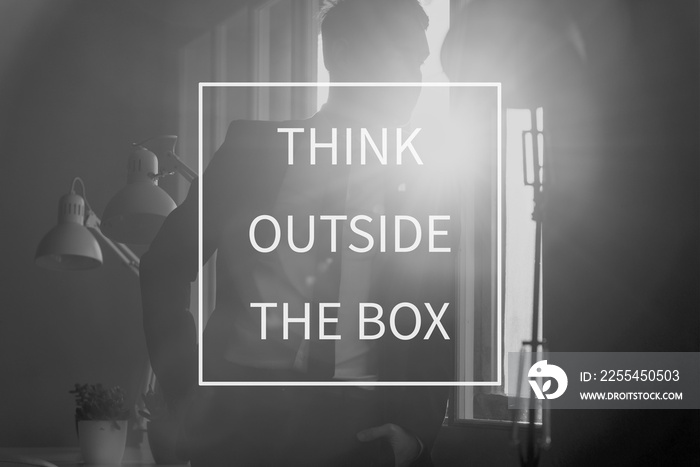 Text Think outside the box over conceptual business scene